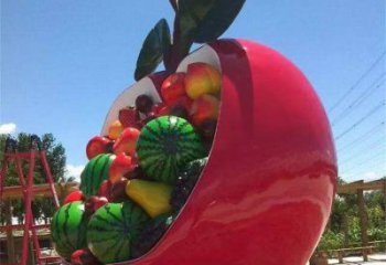 景觀果籃雕塑工程供應(yīng)，公園雕塑，不銹鋼果籃雕塑工藝供求