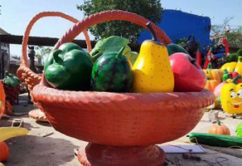 景觀果籃雕塑承接，景區(qū)案例，景觀不銹鋼果籃雕塑定制