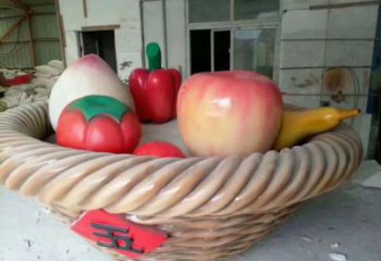 庭院果籃雕塑訂做，街景小品，戶外蘋果果籃雕塑制作