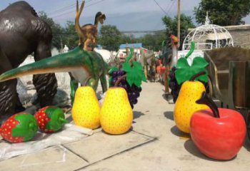 果籃雕塑專(zhuān)供，彩鋼制作，大型鴨梨果籃雕塑定做