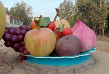 藝術果籃雕塑專供，小區擺件，鴨梨果籃雕塑訂做