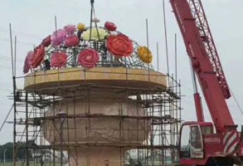 主題花籃雕塑制作，村標概念，鍛鋼公園花籃雕塑專供