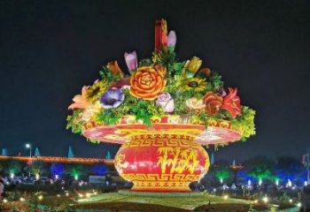 街道花籃雕塑，鍛造景觀雕塑，古銅效果
