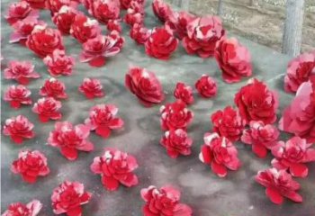 抽象花籃雕塑制造，公園雕塑，鏡面玫瑰花花籃雕塑展品