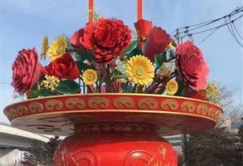 企業(yè)標(biāo)志花籃雕塑預(yù)定，小區(qū)擺件，慶典花籃雕塑主題精品