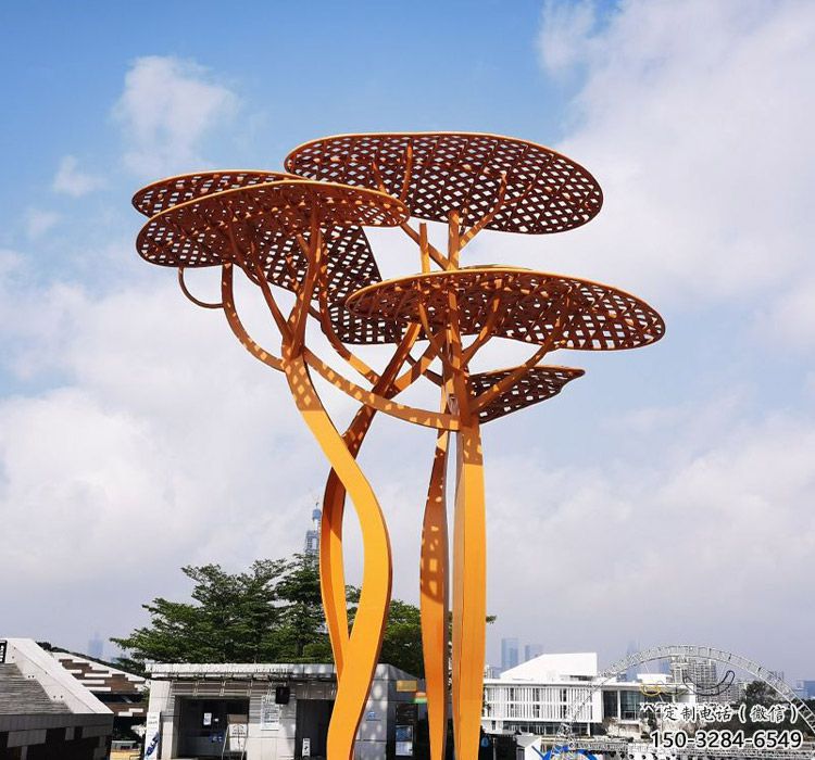 城市不銹鋼鏤空樹廊架雕塑