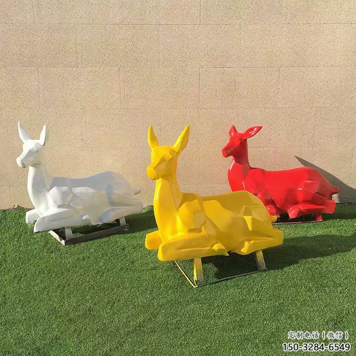 景觀小鹿雕塑精選，陸地?cái)[件，公園烤漆小鹿雕塑精品