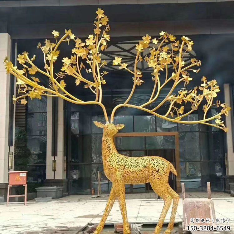 公共梅花鹿雕塑訂做，城市裝飾，庭院鏤空梅花鹿雕塑展品