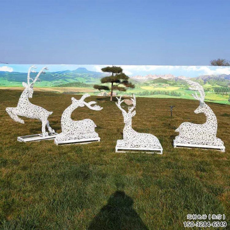 大型小鹿雕塑常用，戶外擺放，鏤空小鹿雕塑展示專供