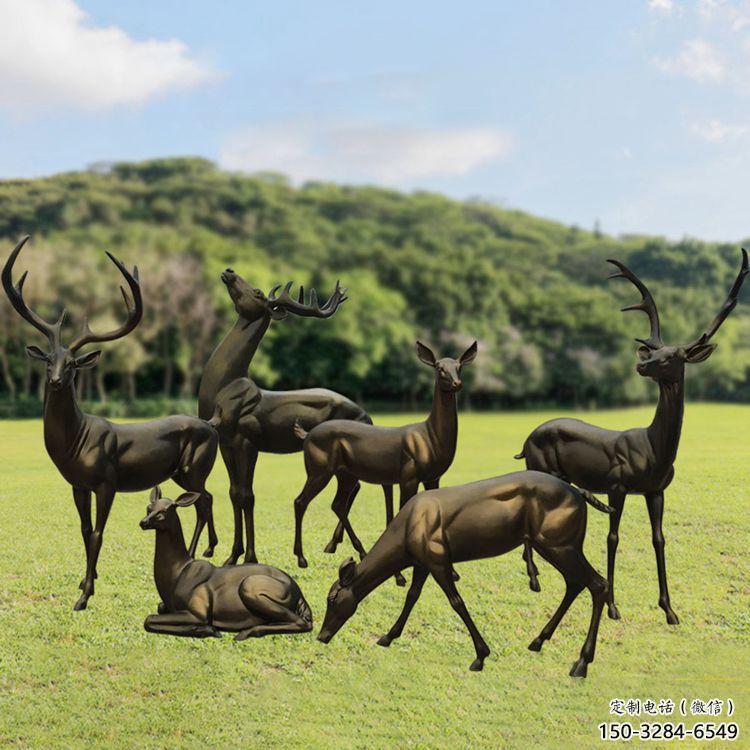 銅小鹿雕塑定制，市標(biāo)雕塑，公園小鹿銅雕塑