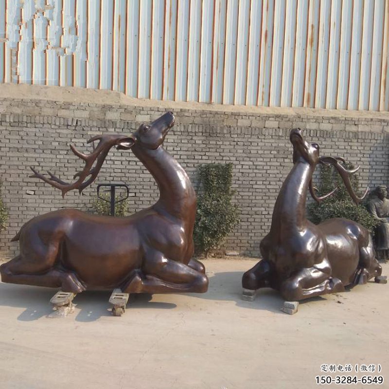 銅小鹿雕塑定制，村標(biāo)概念，戶外小鹿銅雕塑預(yù)定
