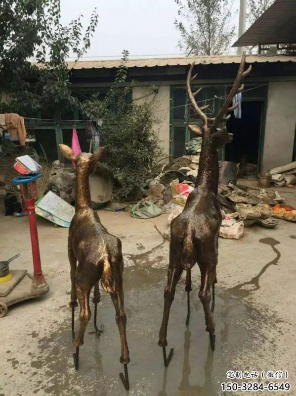 庭院馴鹿雕塑，鍍金歐式雕塑，網格形式