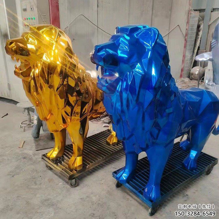 景觀獅子雕塑供應，花園小品，酒店不銹鋼獅子雕塑展品
