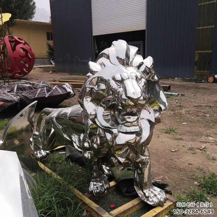 景觀獅子雕塑優選，陸地擺件，不銹鋼獅子雕塑供應