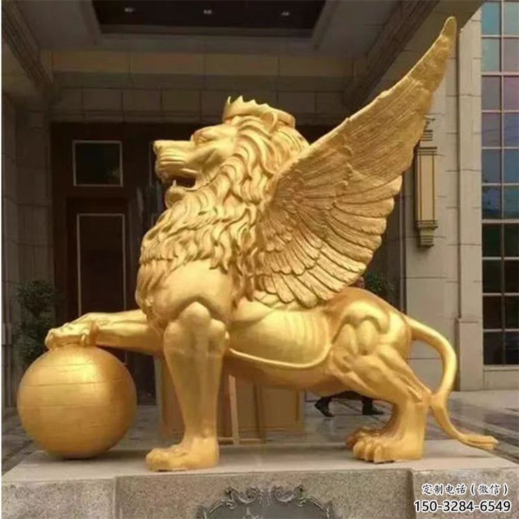 戶外獅子雕塑通用，鑄銅藝術，黃銅飛獅雕塑供應