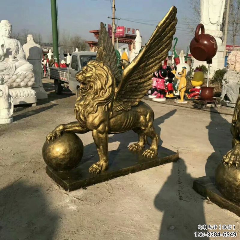 景觀獅子雕塑供求，抽象設計元素，仿銅飛獅雕塑觀賞型