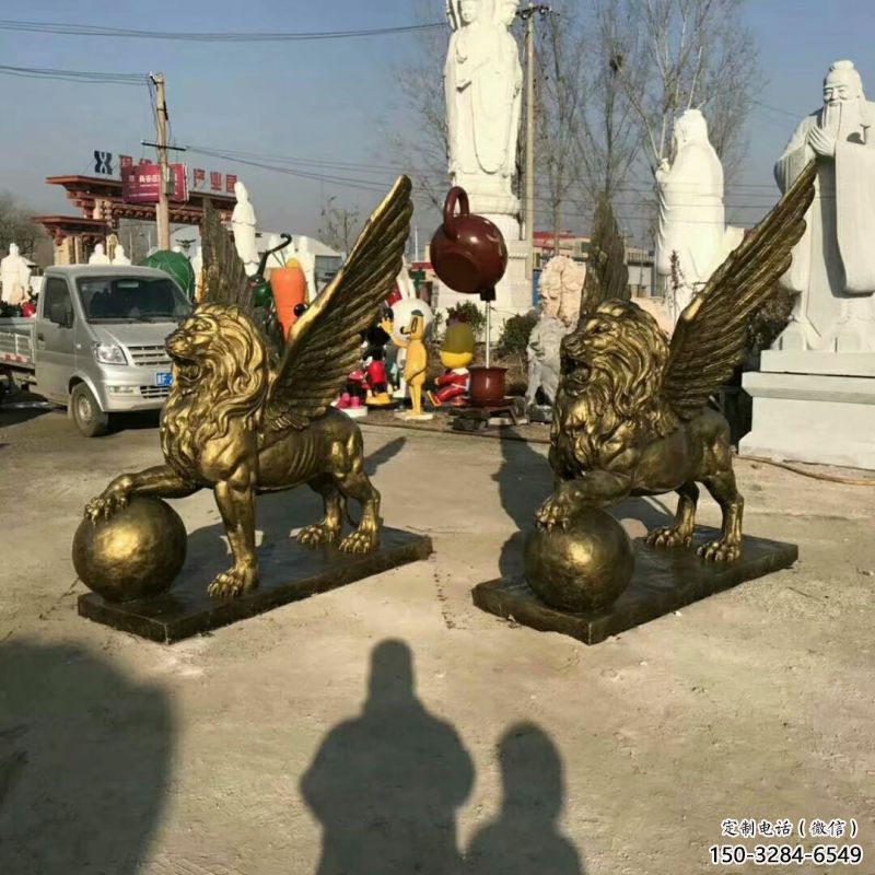 青銅獅子雕塑觀(guān)賞型，露天雕塑，戶(hù)外飛獅雕塑訂做