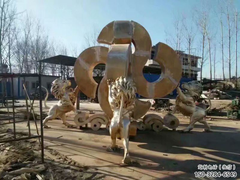 黃銅獅子雕塑承接，景觀雕塑，走獅雕塑供應