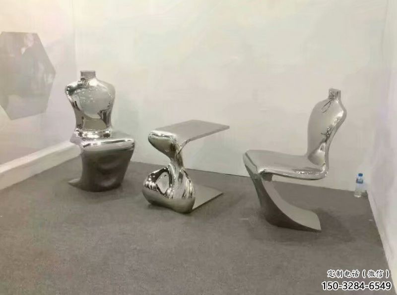 幾何坐凳雕塑，鏡面工藝，不銹鋼坐凳雕塑廠家