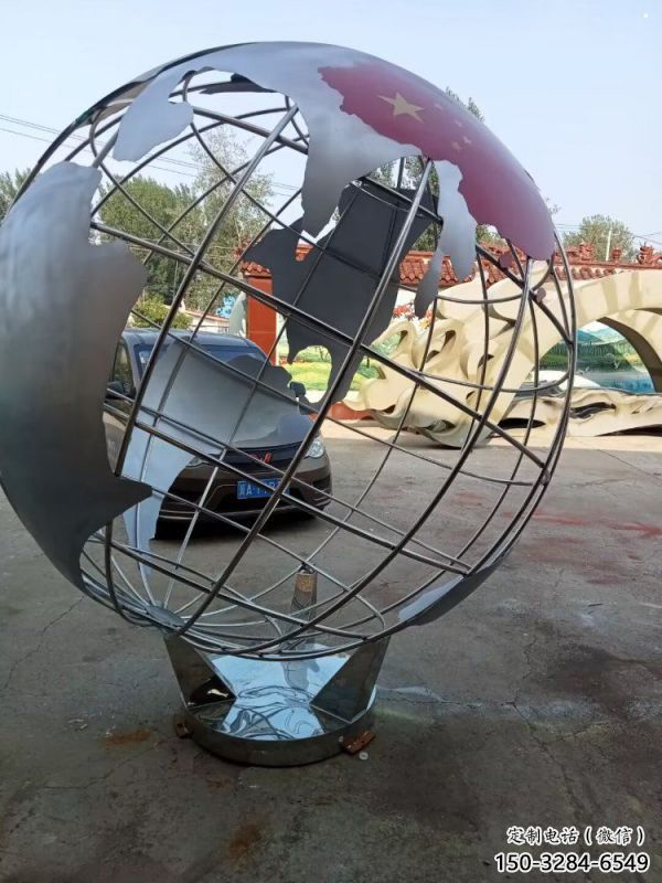 園林地球儀雕塑，噴漆景觀雕塑，網格形式