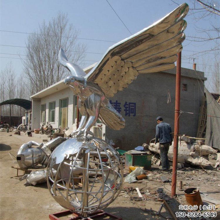 地球儀雕塑通用，城市雕塑，鏡面老鷹踩地球儀雕塑廠家