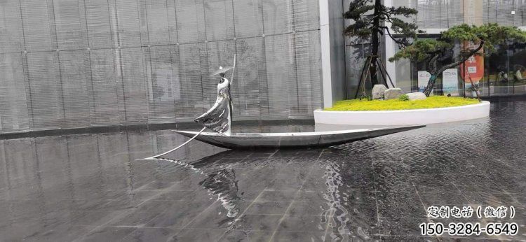 乘船人雕塑預定，小區擺件，不銹鋼乘船人雕塑服務商