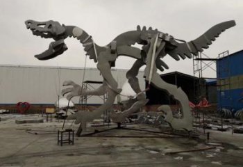 金屬恐龍雕塑制作，陸地?cái)[件，廣場(chǎng)恐龍骨架雕塑制造商