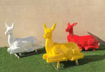 景觀小鹿雕塑精選，陸地?cái)[件，公園烤漆小鹿雕塑精品