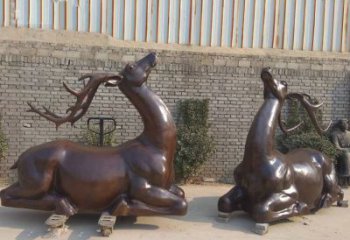 銅小鹿雕塑定制，村標概念，戶外小鹿銅雕塑預定