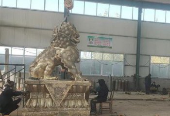 大型獅子雕塑展品，鑄銅制作，金屬蹲獅雕塑精品