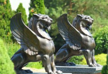 鑄銅獅子雕塑批發(fā)，標(biāo)識(shí)雕塑，展示飛獅雕塑優(yōu)選