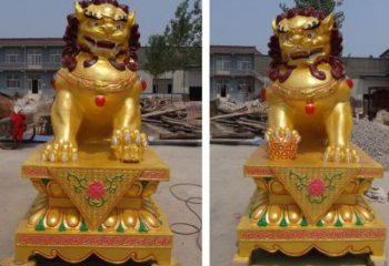 現(xiàn)代藝術(shù)獅子雕塑展品，室外軟裝，鎏金獅子雕塑訂做