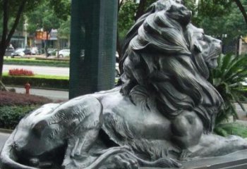公園獅子雕塑定做，小區(qū)擺件，鑄銅趴獅雕塑制作
