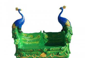 孔雀坐凳雕塑，彩繪工藝雕塑，景觀裝飾雕塑