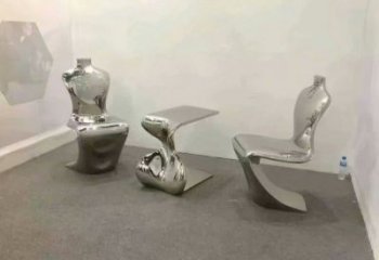 幾何坐凳雕塑，鏡面工藝，不銹鋼坐凳雕塑廠家