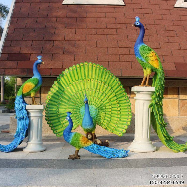 彩繪孔雀雕塑選用，廣場雕塑，仿真孔雀雕塑選用
