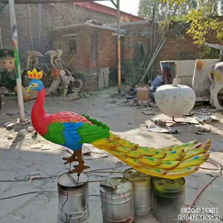 中式彩繪孔雀雕塑定價(jià)，街頭雕塑，仿真孔雀雕塑制作廠家