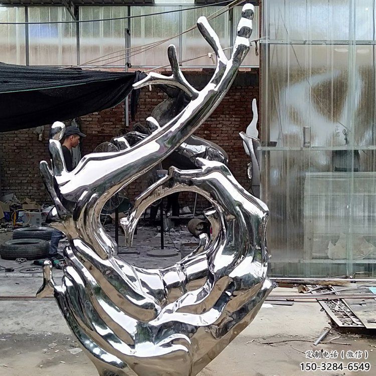 制造波浪雕塑廠家，地標擺件，不銹鋼波浪雕塑訂做