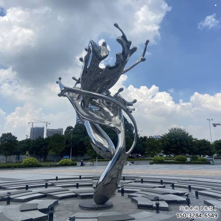 園林海浪雕塑，噴漆景觀雕塑，鏡面形式