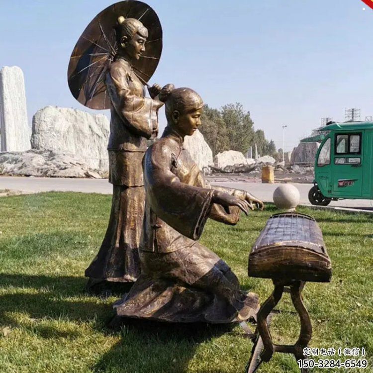 彈古箏雕塑供需，美陳雕塑，景觀民俗人物雕塑承接