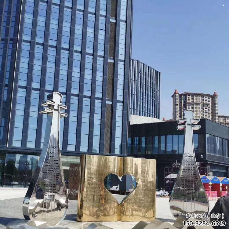 提琴雕塑展品，花園小品，鏡面不銹鋼提琴雕塑優選
