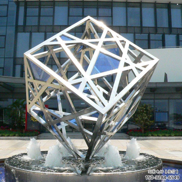 方塊雕塑特供，噴泉雕塑，不銹鋼方塊雕塑優選