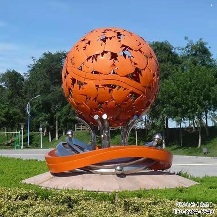 鏤空球雕塑指用，白鋼構件，烤漆鏤空球雕塑提供