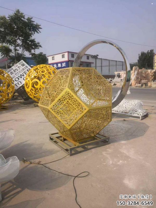棱面球雕塑訂做，街道標識，金屬鏤空棱面球雕塑定做