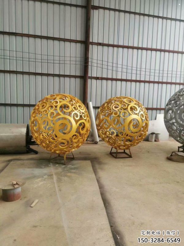 棱面球雕塑服務商，街道標識，鏤空棱面球雕塑定制廠家