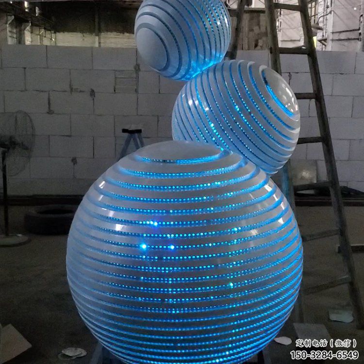 燈光球雕塑點擊，多彩藝術，不銹鋼燈光球雕塑訂做廠家