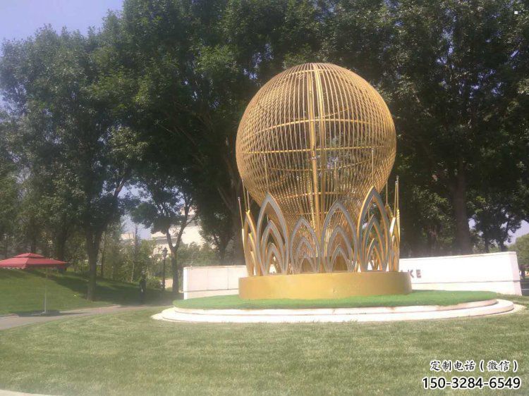 燈光球雕塑點擊，陸地擺件，不銹鋼燈光球雕塑預定