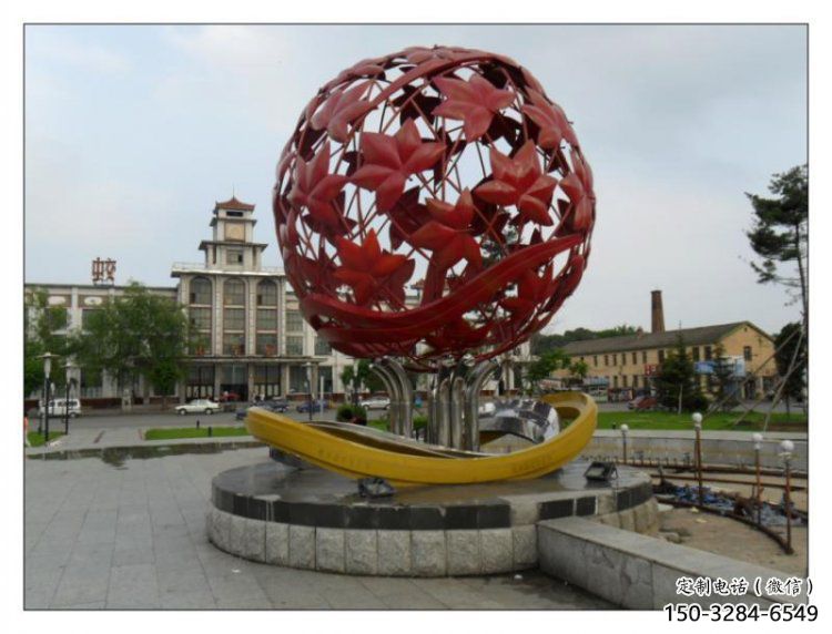 花紋球雕塑承接，街道標識，不銹鋼花紋球雕塑供應