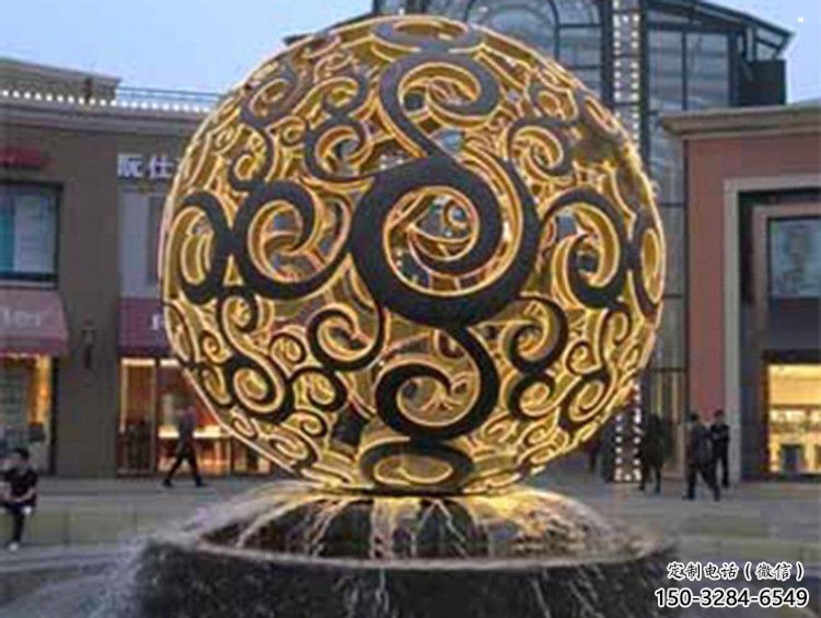 花紋球雕塑制造，中式工藝，不銹鋼花紋球雕塑制造