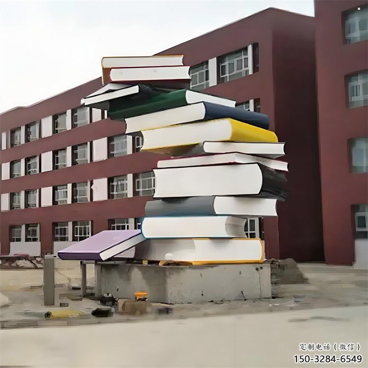 學(xué)校疊書(shū)雕塑提供，多彩藝術(shù)，中式不銹鋼疊書(shū)雕塑通用